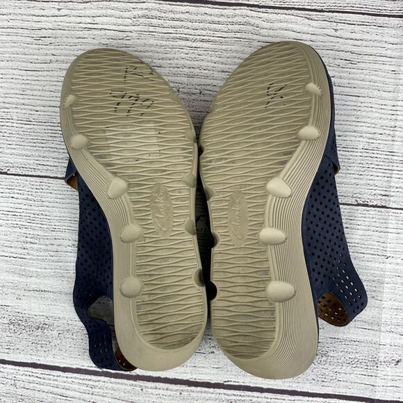 Clarks Artisan Women Blue Wedge Sandals Perforated Leather Size 9.5 M - Picture 8 of 9